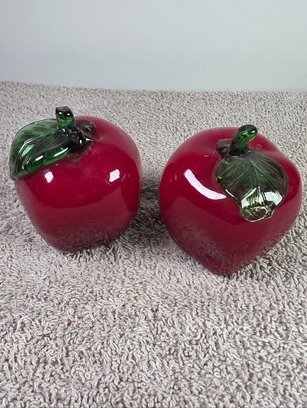 Decorative Glass Apple Accent - Red with Green Leaf Pair